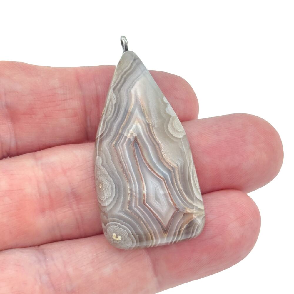 Vintage Sterling Silver 925 Gray Banded Agate Pendant